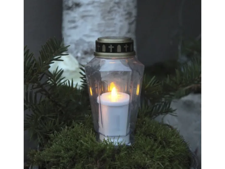 MARELIDA LED Novenkerze Serene Grabkerze Grablicht Für Grableuchte Flackernd 1000h Weiß