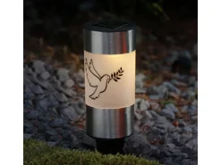 MARELIDA LED Solar Grablichter Grabkerzen Taube Erdspieß Grableuchte Gedenkkerze 2er Set