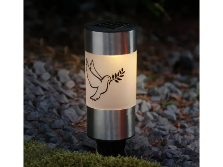 MARELIDA LED Solar Grablichter Grabkerzen Taube Erdspieß Grableuchte Gedenkkerze 2er Set