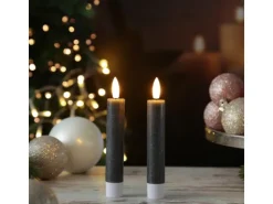 MARELIDA LED Stabkerzen Tafelkerzen Spitzkerzen Echtwachs Rustik Optik H 14cm Grau 2St* Kerzen