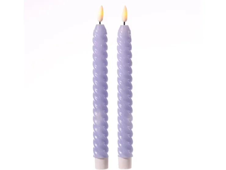 MARELIDA LED Stabkerzen Twist Tafelkerzen Gedreht Echtwachs Flackernd 25cm Flieder 2St* Kerzen