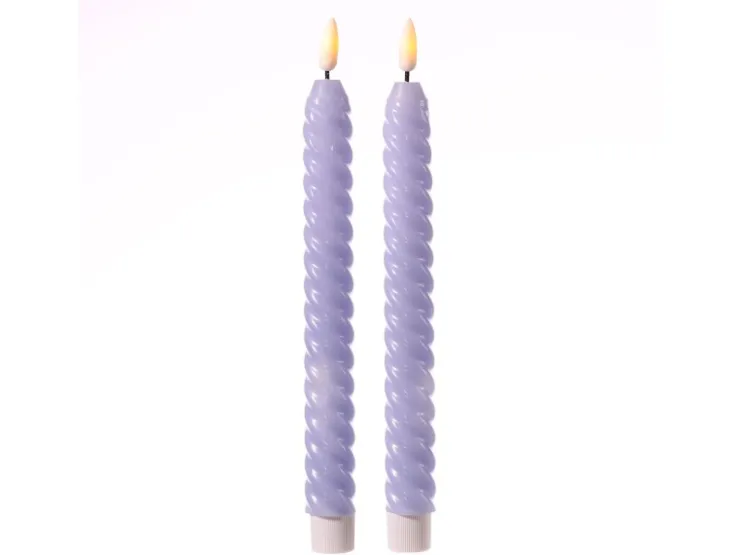 MARELIDA LED Stabkerzen Twist Tafelkerzen Gedreht Echtwachs Flackernd 25cm Flieder 2St* Kerzen
