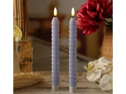 MARELIDA LED Stabkerzen Twist Tafelkerzen Gedreht Echtwachs Flackernd 25cm Flieder 2St* Kerzen