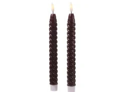MARELIDA LED Stabkerzen Twist Tafelkerzen Gedreht Echtwachs Flackernd 25cm Timer Rot 2St