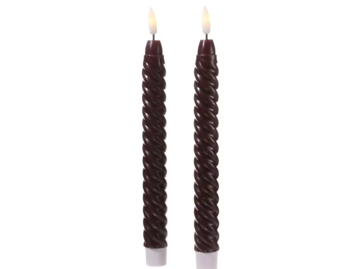 MARELIDA LED Stabkerzen Twist Tafelkerzen Gedreht Echtwachs Flackernd 25cm Timer Rot 2St