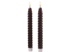 MARELIDA LED Stabkerzen Twist Tafelkerzen Gedreht Echtwachs Flackernd 25cm Timer Rot 2St