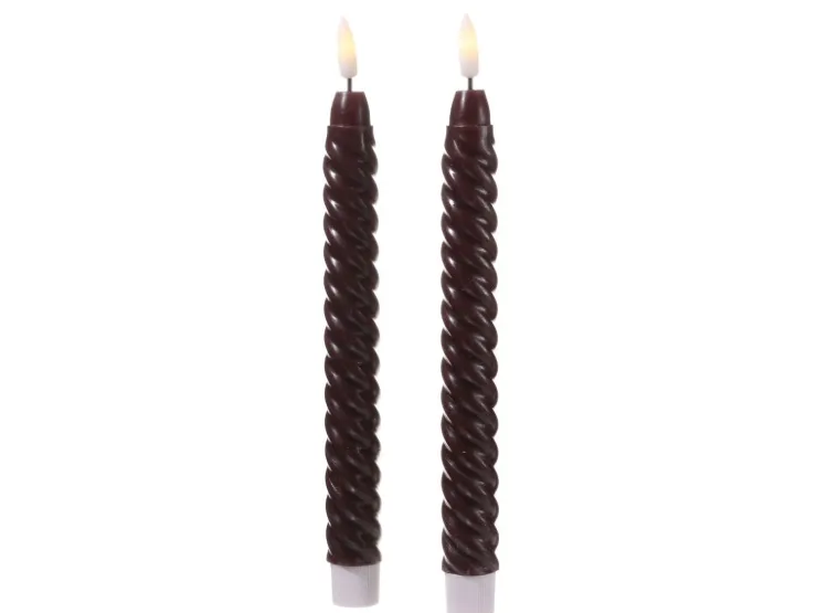 MARELIDA LED Stabkerzen Twist Tafelkerzen Gedreht Echtwachs Flackernd 25cm Timer Rot 2St