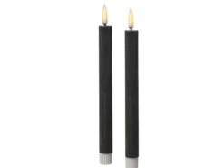 MARELIDA LED Stabkerzen Tafelkerzen Spitzkerzen Echtwachs Rustik Optik H 24cm Grau 2St* Kerzen