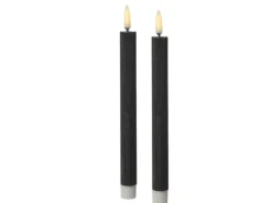 MARELIDA LED Stabkerzen Tafelkerzen Spitzkerzen Echtwachs Rustik Optik H 24cm Grau 2St* Kerzen