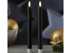 MARELIDA LED Stabkerzen Tafelkerzen Spitzkerzen Echtwachs Rustik Optik H 24cm Grau 2St* Kerzen