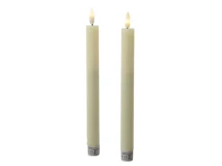 MARELIDA LED Stabkerzen Tafelkerzen Spitzkerzen Echtwachs Rustik Optik H 24cm Creme 2St