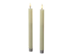 MARELIDA LED Stabkerzen Tafelkerzen Spitzkerzen Echtwachs Rustik Optik H 24cm Creme 2St