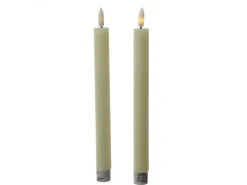 MARELIDA LED Stabkerzen Tafelkerzen Spitzkerzen Echtwachs Rustik Optik H 24cm Creme 2St