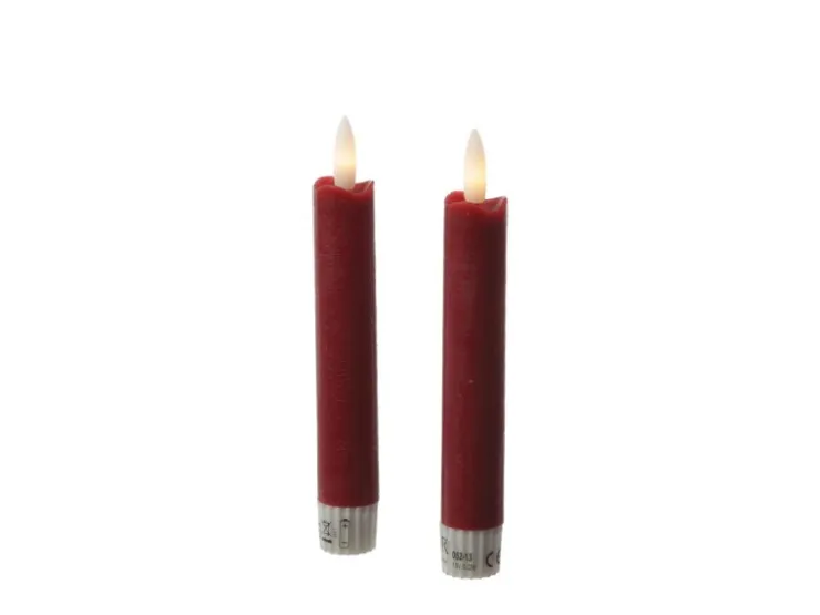 MARELIDA LED Stabkerzen Tafelkerzen Spitzkerzen Echtwachs Rustik Optik H 15cm Rot 2St