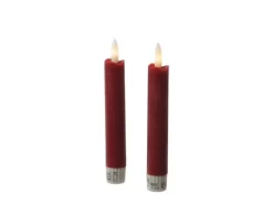 MARELIDA LED Stabkerzen Tafelkerzen Spitzkerzen Echtwachs Rustik Optik H 15cm Rot 2St