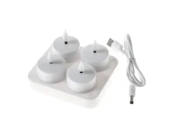 MARELIDA LED Teelichter 4 Stück Mit Ladestation USB Wiederaufladbar D 4cm Flackernd Weiß* Kerzen