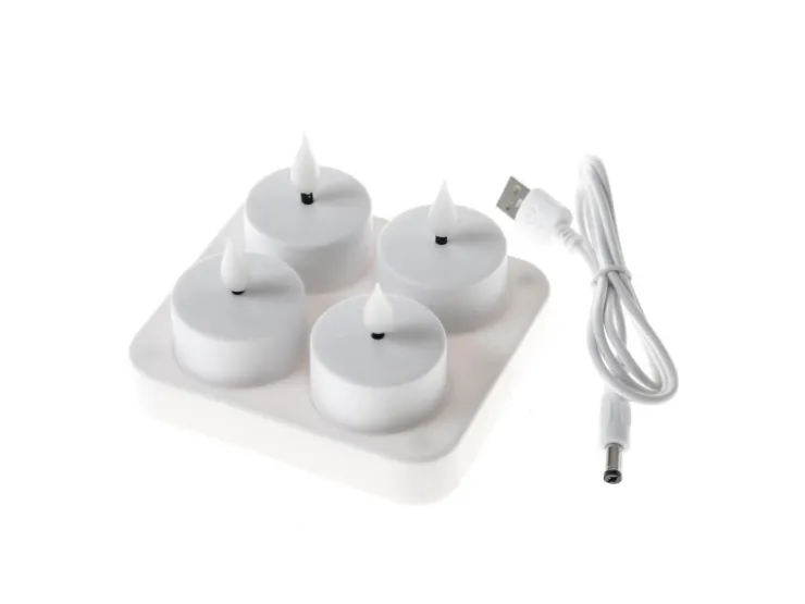 MARELIDA LED Teelichter 4 Stück Mit Ladestation USB Wiederaufladbar D 4cm Flackernd Weiß* Kerzen