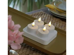 MARELIDA LED Teelichter 4 Stück Mit Ladestation USB Wiederaufladbar D 4cm Flackernd Weiß* Kerzen