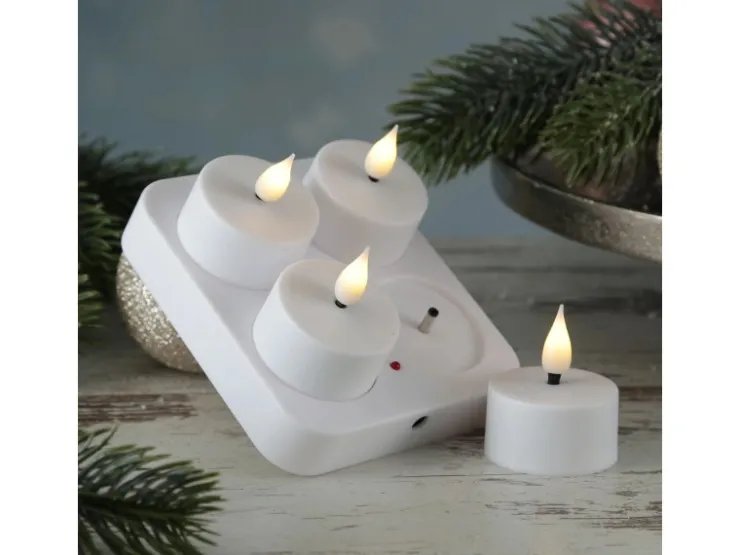 MARELIDA LED Teelichter 4 Stück Mit Ladestation USB Wiederaufladbar D 4cm Flackernd Weiß* Kerzen