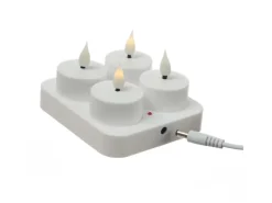 MARELIDA LED Teelichter 4 Stück Mit Ladestation USB Wiederaufladbar D 4cm Flackernd Weiß* Kerzen