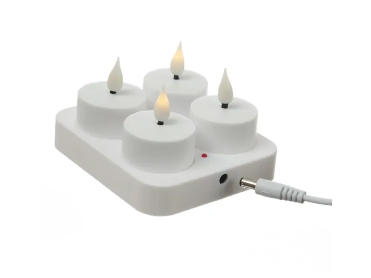 MARELIDA LED Teelichter 4 Stück Mit Ladestation USB Wiederaufladbar D 4cm Flackernd Weiß* Kerzen