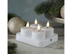 MARELIDA LED Teelichter 4 Stück Mit Ladestation USB Wiederaufladbar D 4cm Flackernd Weiß* Kerzen