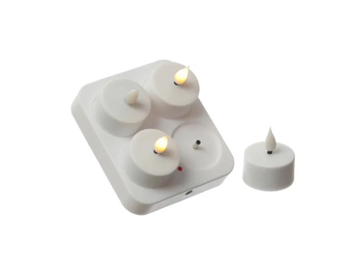 MARELIDA LED Teelichter 4 Stück Mit Ladestation USB Wiederaufladbar D 4cm Flackernd Weiß* Kerzen