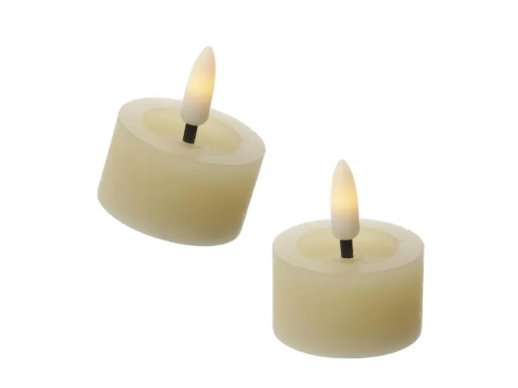 MARELIDA LED Teelichter Lina Rustik Optik Mit Batterien Echtwachs D 4,4cm Creme 2 Stück* Kerzen