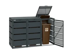 MBOX24 Classic Mülltonnenbox für 3 Mülltonnen (120L) aus Verzinktem Stahl 3er Metall Mülltonnenverkleidung in Anthrazit Robust & Wetterfest* Aufbewahrung
