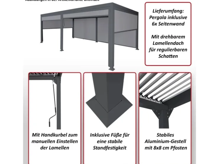 MCW Alu Pergola L41 mit 6x Seitenwand 3x6m* Insektenschutz