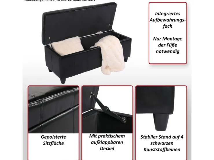 MCW Aufbewahrungs-Truhe Kriens Leder Und Kunstleder 112x45x45cm* Aufbewahrung