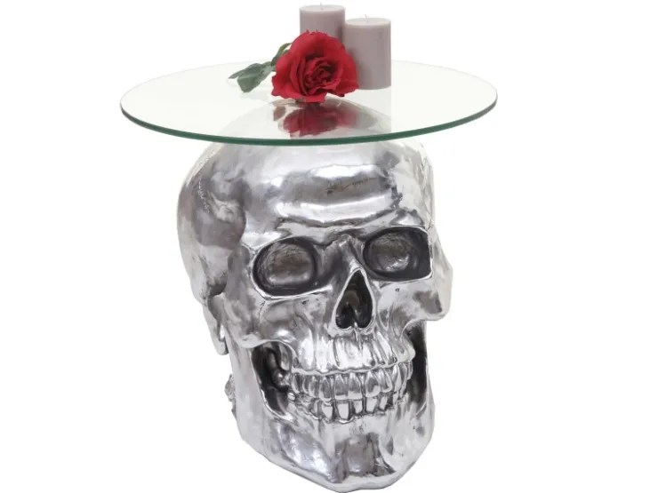 MCW Beistelltisch Totenkopf A19 Polyresin Glastisch Wohnzimmertisch Silber 52x55x55cm