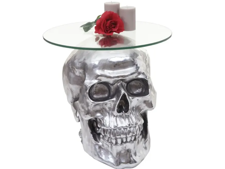 MCW Beistelltisch Totenkopf A19 Polyresin Glastisch Wohnzimmertisch Silber 52x55x55cm