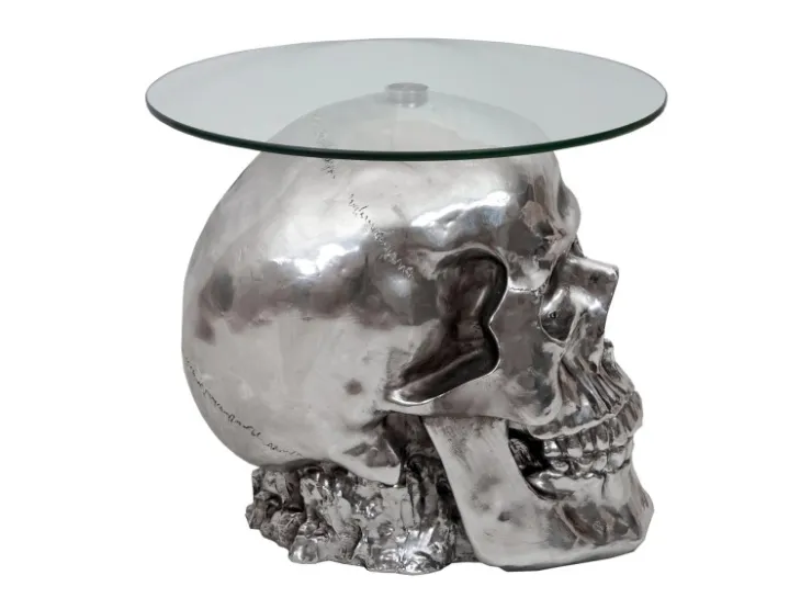 MCW Beistelltisch Totenkopf A19 Polyresin Glastisch Wohnzimmertisch Silber 52x55x55cm