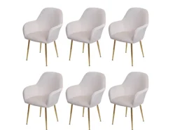 MCW Esszimmerstuhl F18 6er-Set Samt Creme-Weiß Goldene Beine