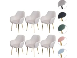 MCW Esszimmerstuhl F18 6er-Set Samt Creme-Weiß Goldene Beine