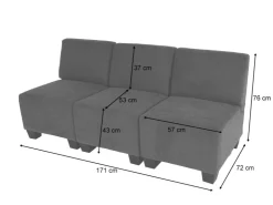 MCW Modular 3-Sitzer Sofa Couch Moncalieri -Grau ohne Armlehnen
