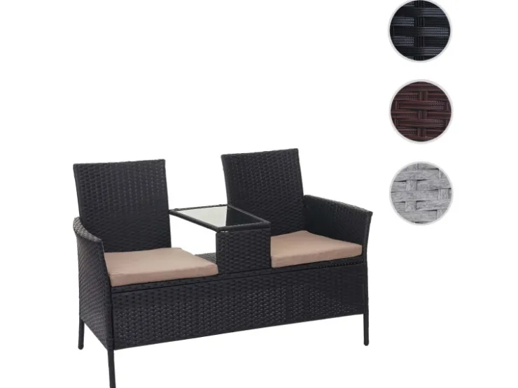 MCW Poly-Rattan Sitzbank mit Tisch E24 Kissen Creme* Sitzbänke|Kissenbezüge