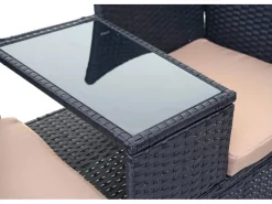 MCW Poly-Rattan Sitzbank mit Tisch E24 Kissen Creme* Sitzbänke|Kissenbezüge