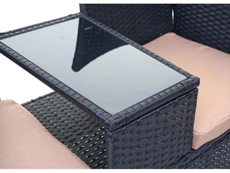 MCW Poly-Rattan Sitzbank mit Tisch E24 Kissen Creme* Sitzbänke|Kissenbezüge