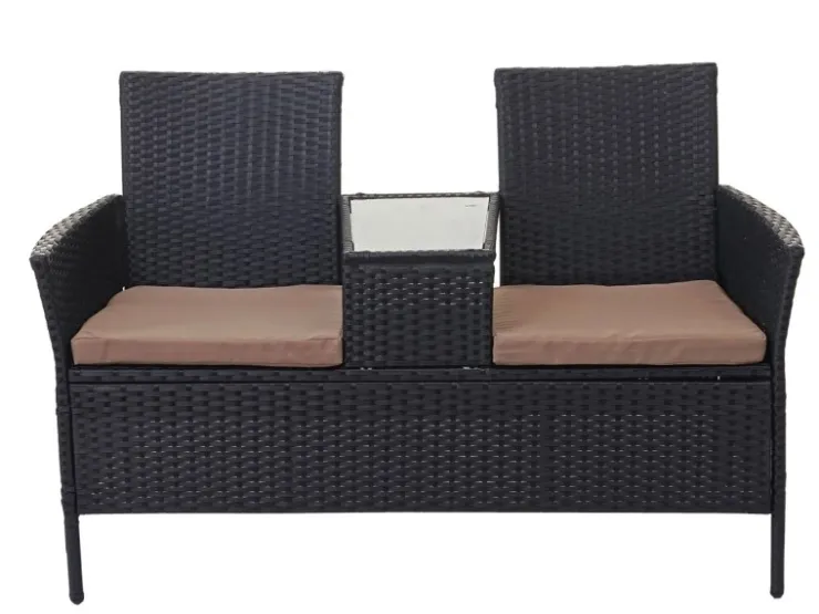 MCW Poly-Rattan Sitzbank mit Tisch E24 Kissen Creme* Sitzbänke|Kissenbezüge