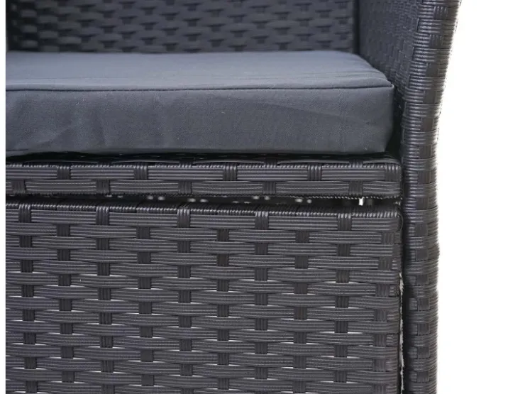 MCW Poly-Rattan Sitzbank mit Tisch E24 Kissen Dunkelgrau
