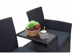 MCW Poly-Rattan Sitzbank mit Tisch E24 Kissen Dunkelgrau