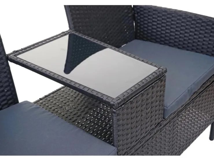 MCW Poly-Rattan Sitzbank mit Tisch E24 Kissen Dunkelgrau