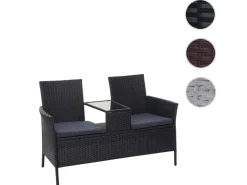 MCW Poly-Rattan Sitzbank mit Tisch E24 Kissen Dunkelgrau