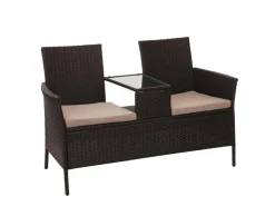 MCW Poly-Rattan Sitzbank mit Tisch E24 Kissen Creme* Kissen
