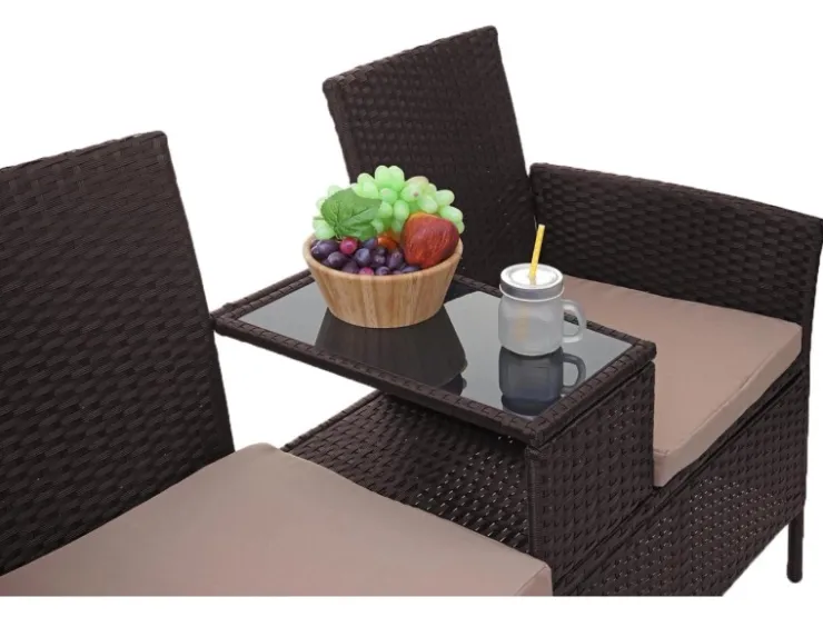 MCW Poly-Rattan Sitzbank mit Tisch E24 Kissen Creme* Kissen