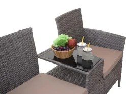 MCW Poly-Rattan Sitzbank mit Tisch E24 Kissen Creme* Kissen