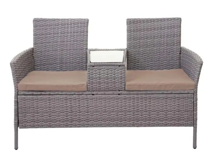 MCW Poly-Rattan Sitzbank mit Tisch E24 Kissen Creme* Kissen