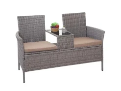 MCW Poly-Rattan Sitzbank mit Tisch E24 Kissen Creme* Kissen